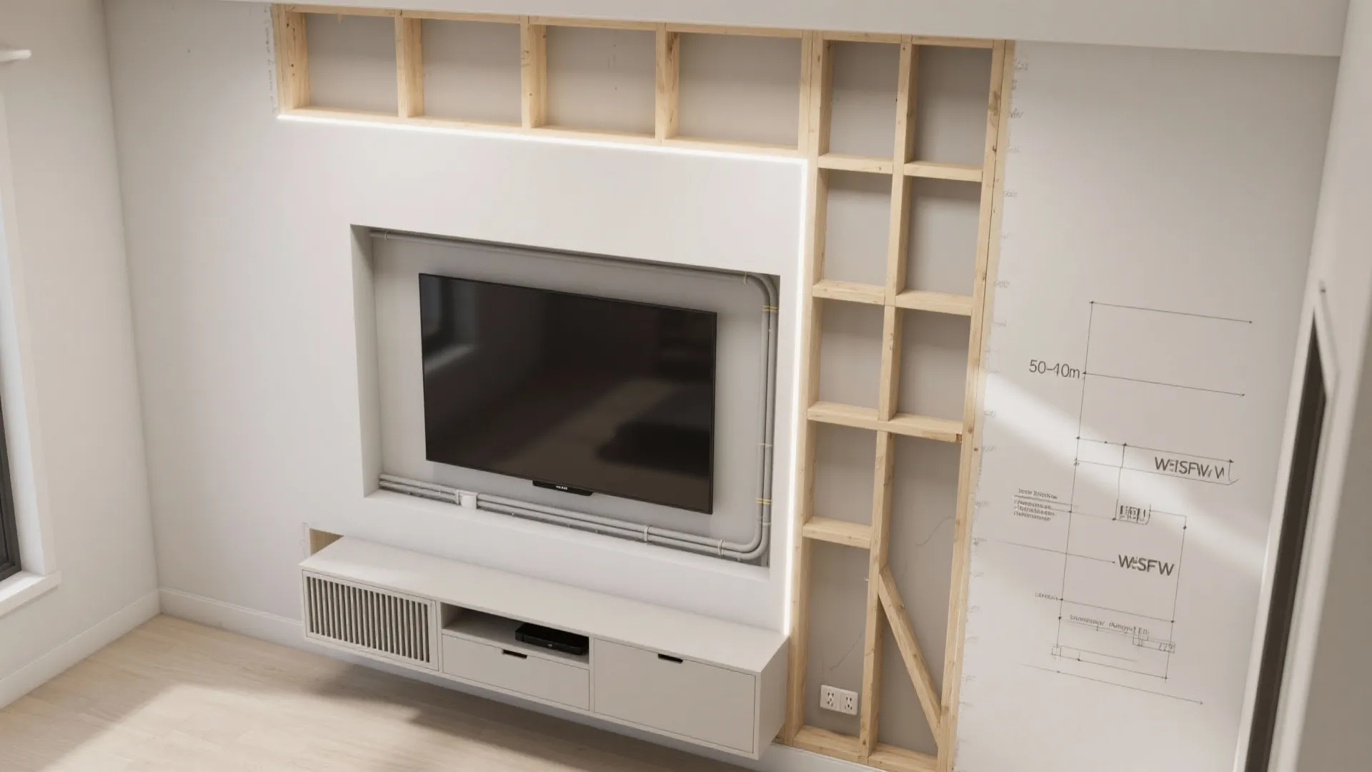 Recessed niche and invisible wiring