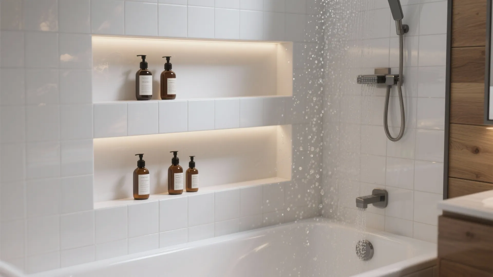 4) Vertical Niches and Over-the-Tub Shelving