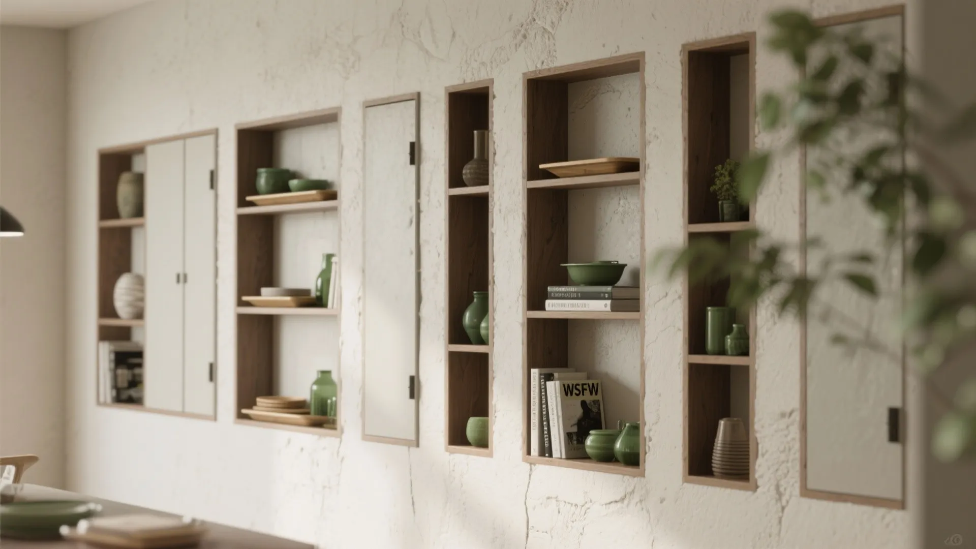 5. Built-in niches and open narrow shelving
