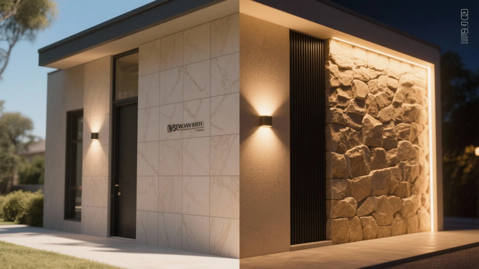 5) Warm neutrals + lighting = night-time curb appeal