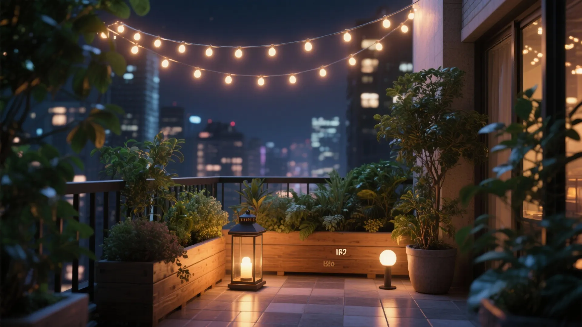 4) Night glow garden: “Fairy lights, grounded roots.”