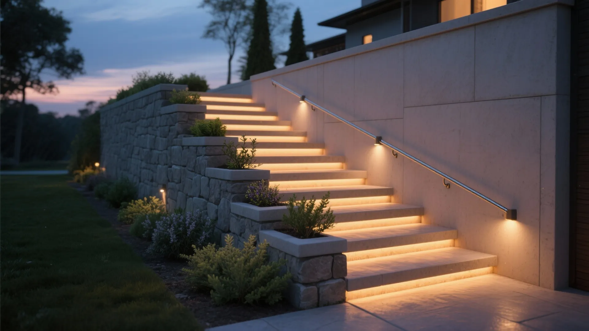 Night Lighting and Planting-Integrated Walls
