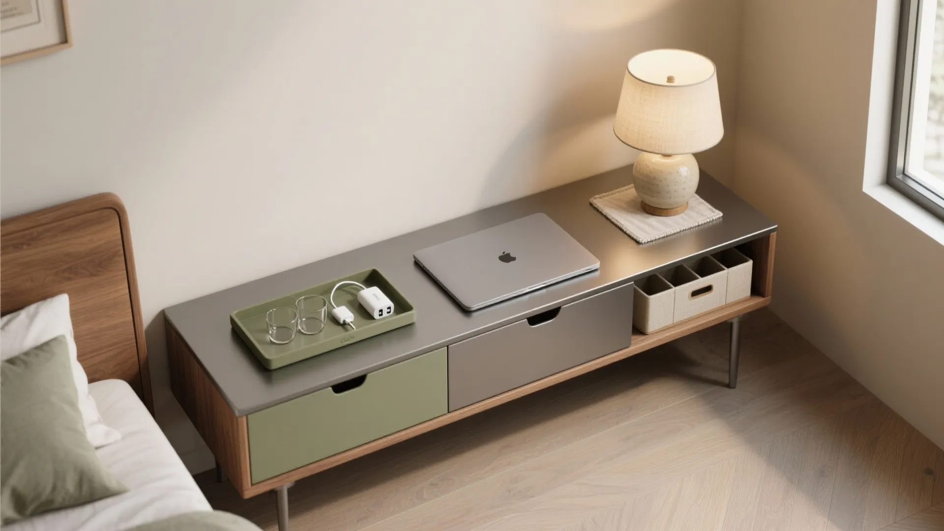 4. Multi-functional bedside: nightstand + work table
