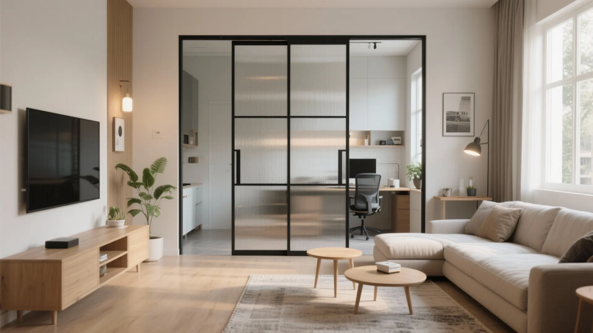 Sliding partitions for a flexible living-dining