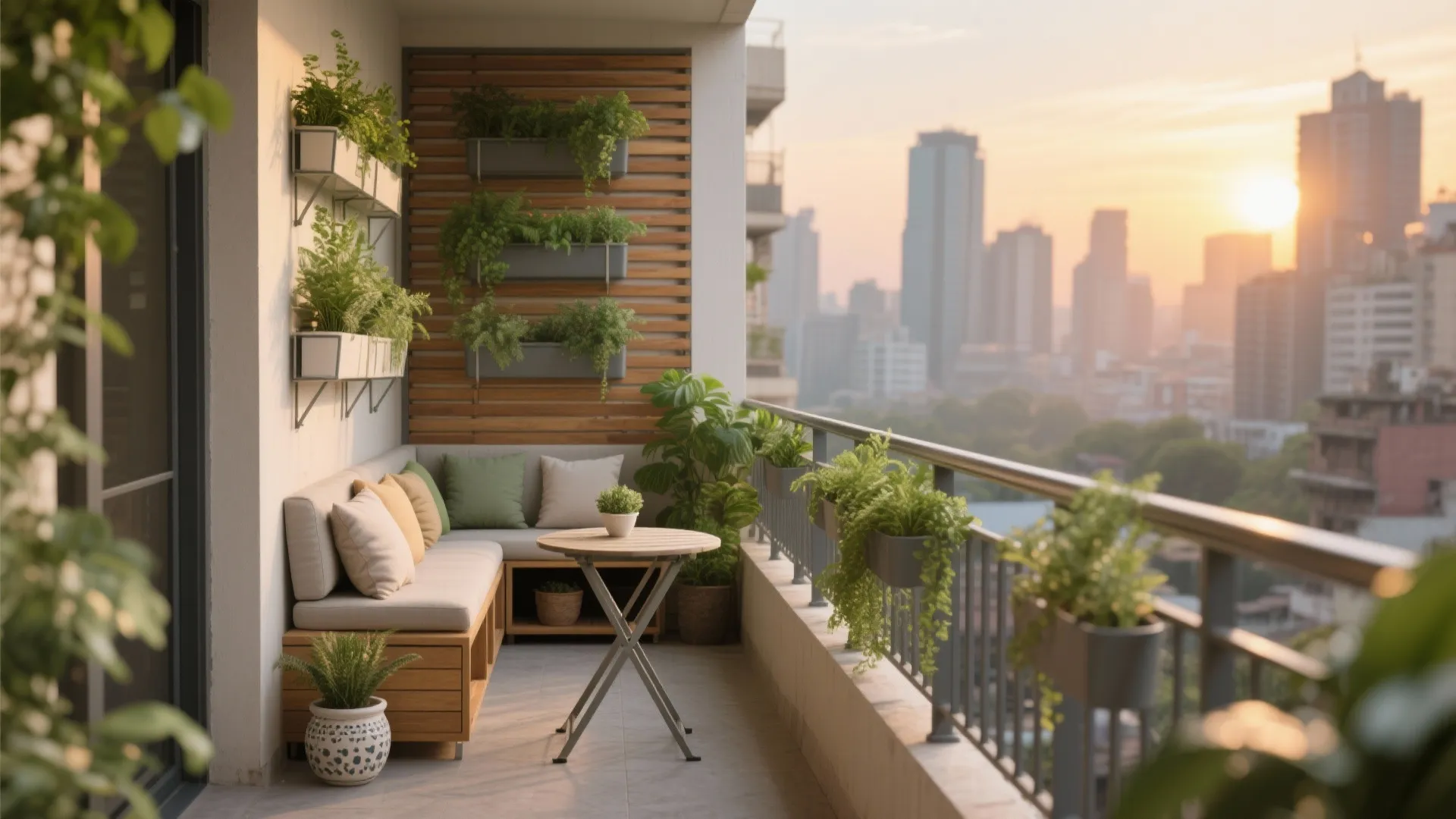 Balcony Micro Retreat with Green and Storage