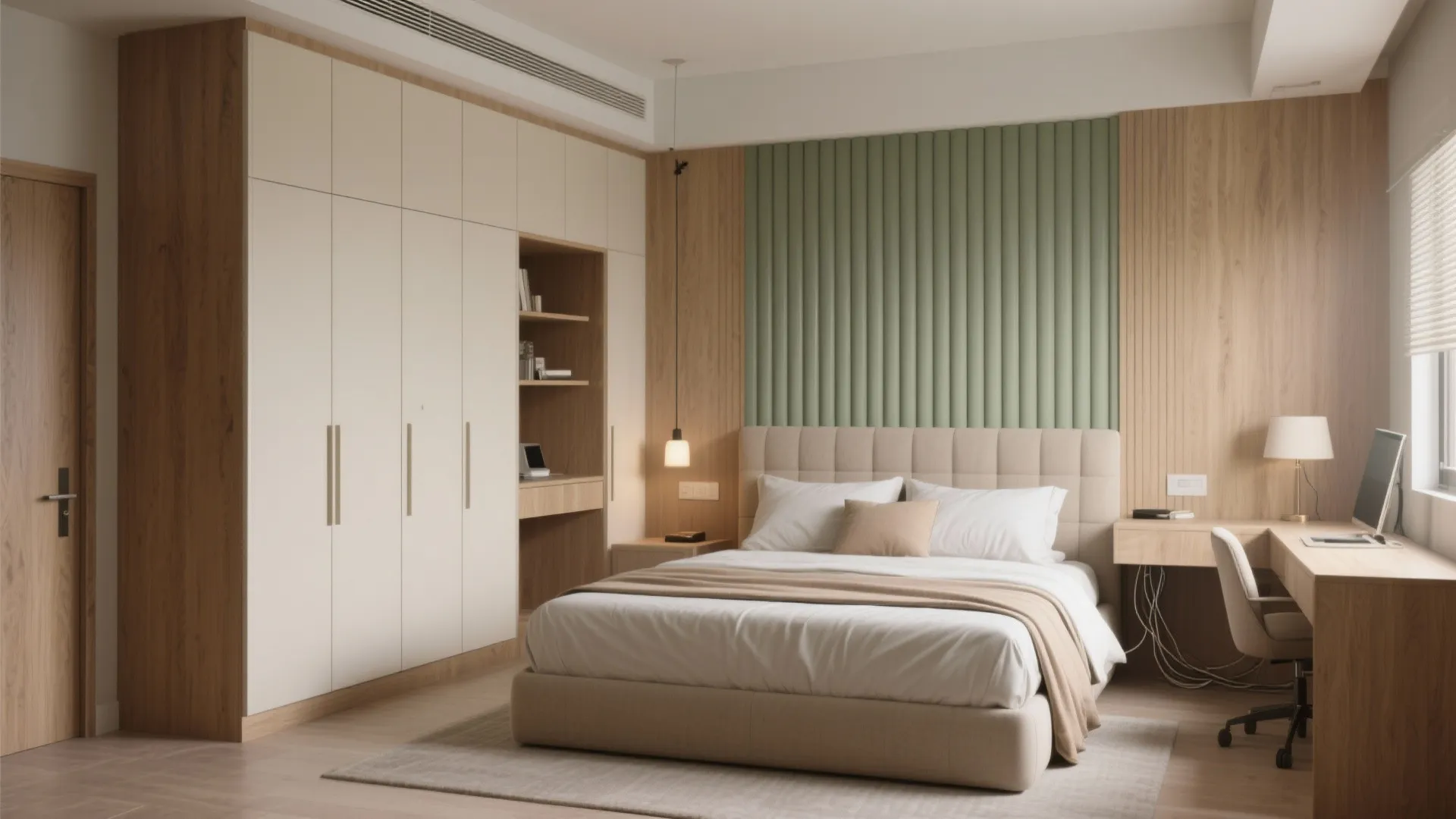 Bedroom as a Flexible Studio (Wardrobe Wall + Study Niche)