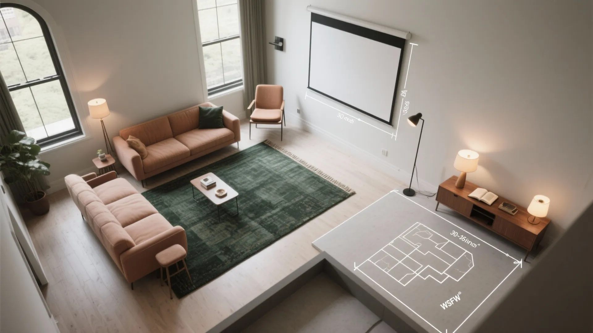 3) Zone without walls: rugs, light, and sightlines