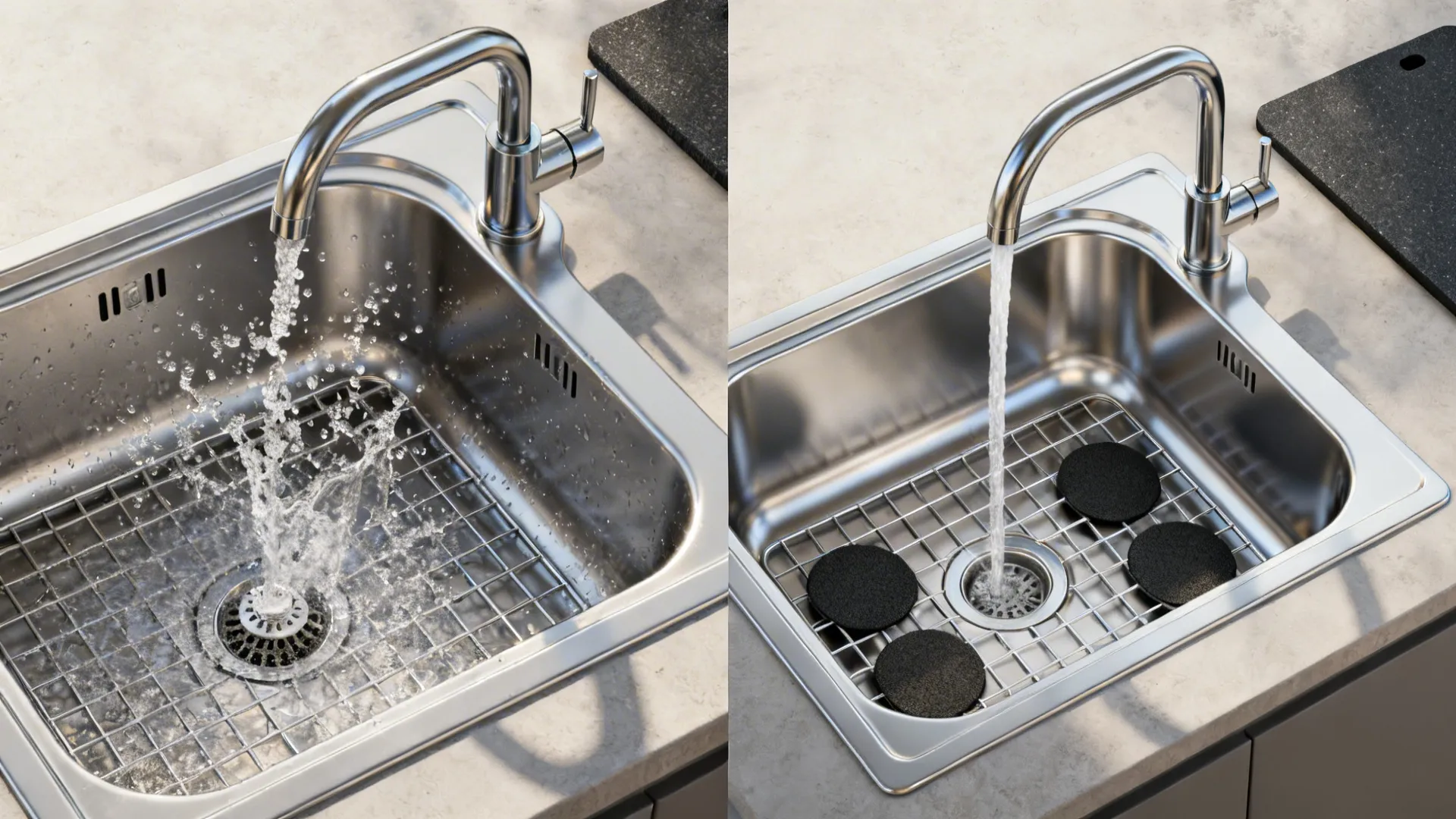 Noise, splash, and finish control