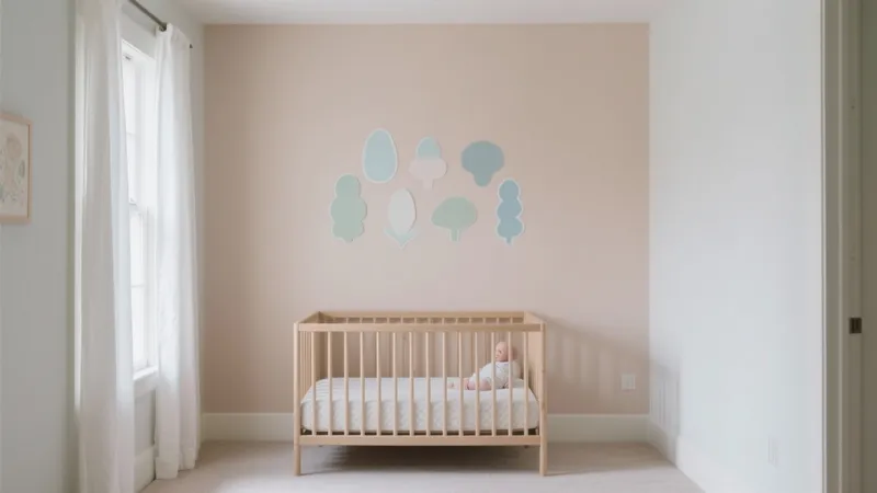 Soft Pastel Nursery with Wooden Cot & Wall Art