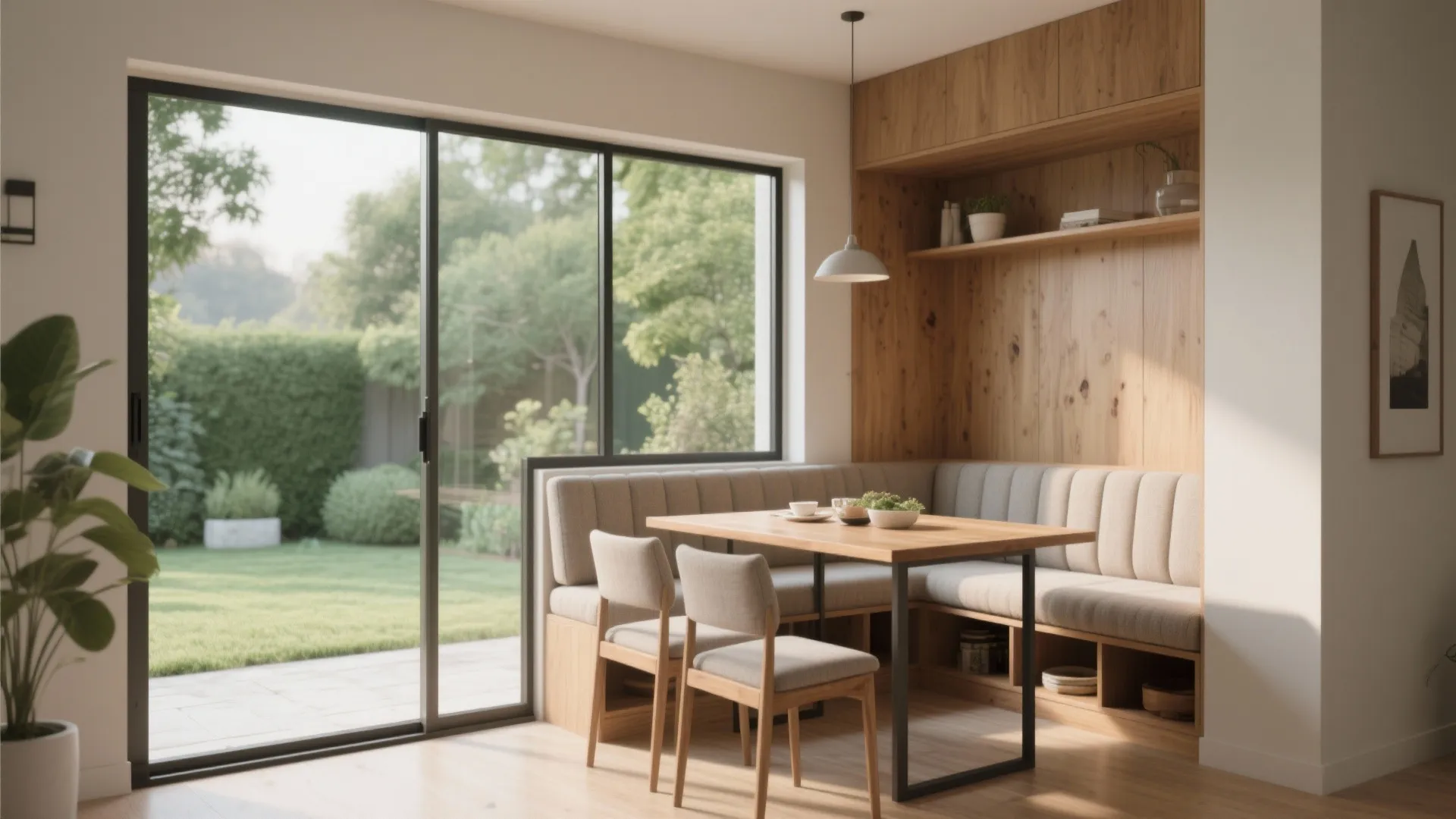 1. Nook-style dining beside the glass