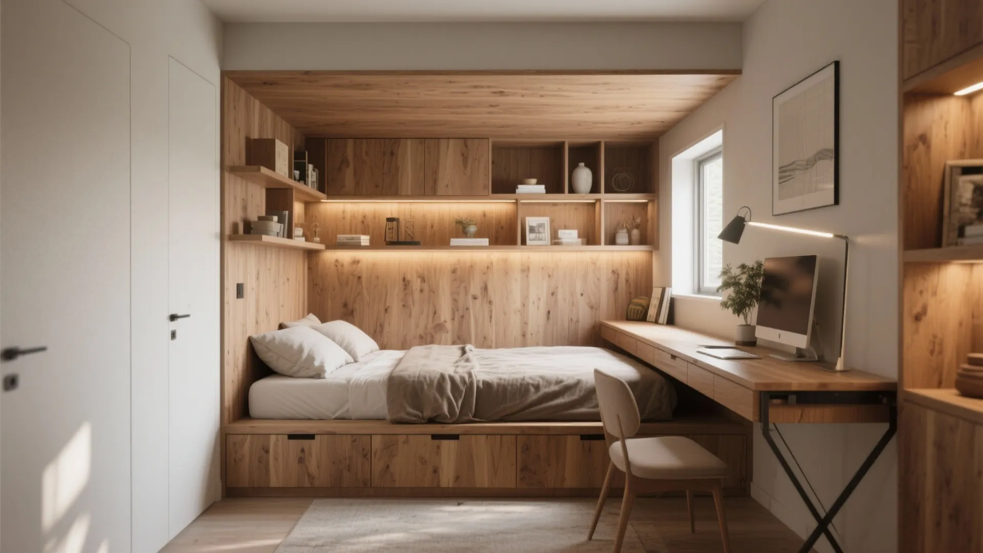 5. Built-in Nook Bed with Fold-out Desk or Shelves