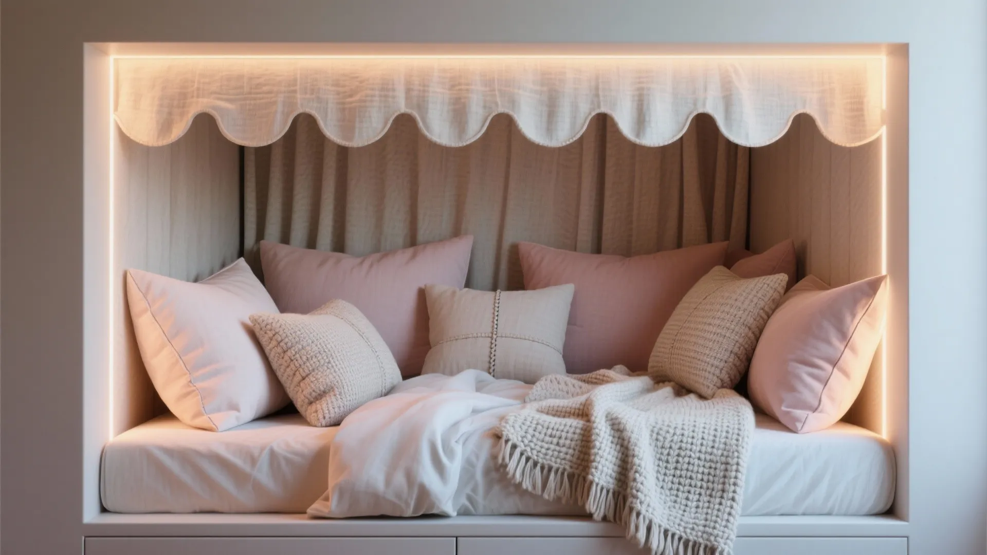 1. Built-in Nook Bed with Playful Textiles