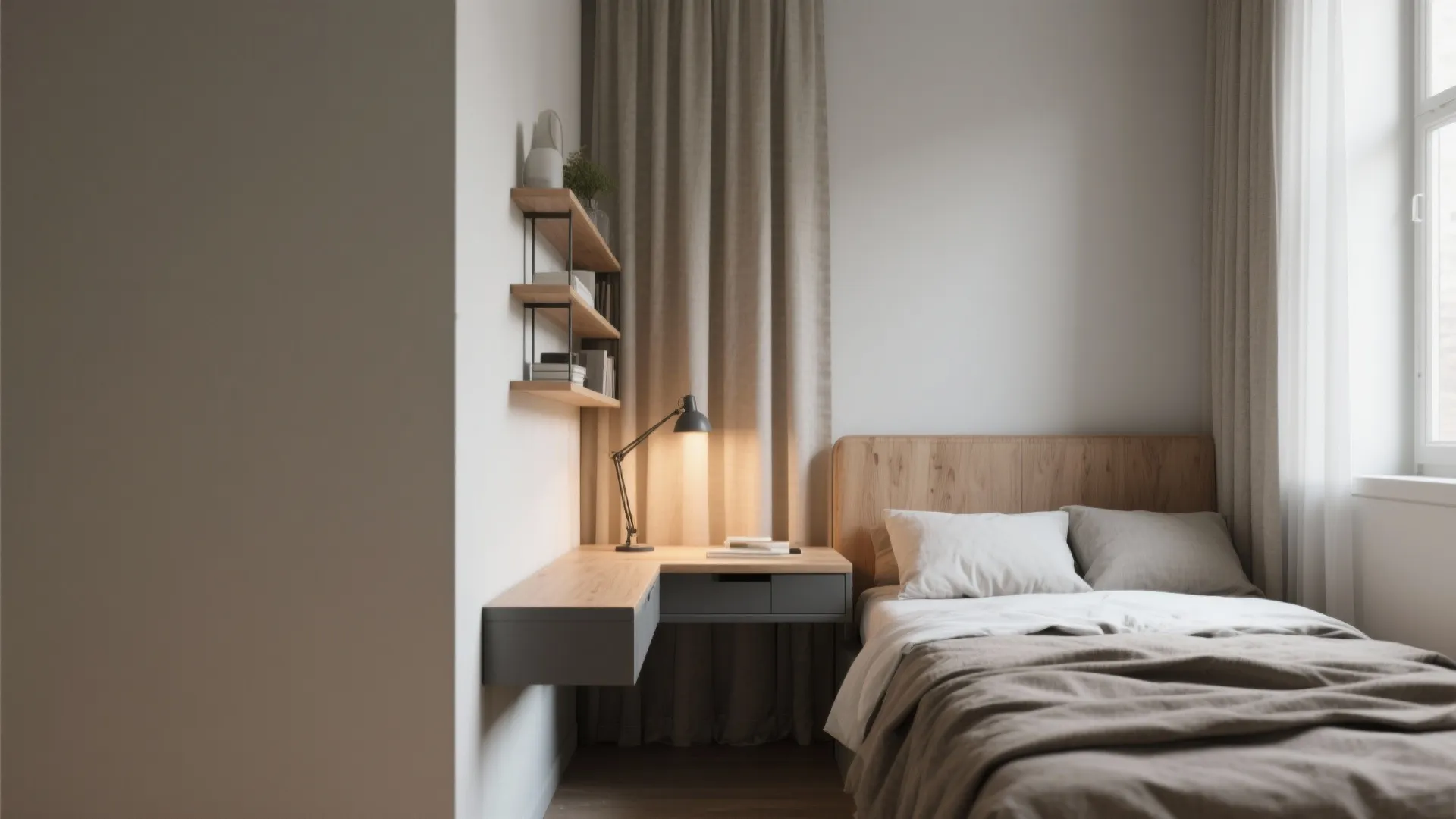 1. Zoned nook behind the bed