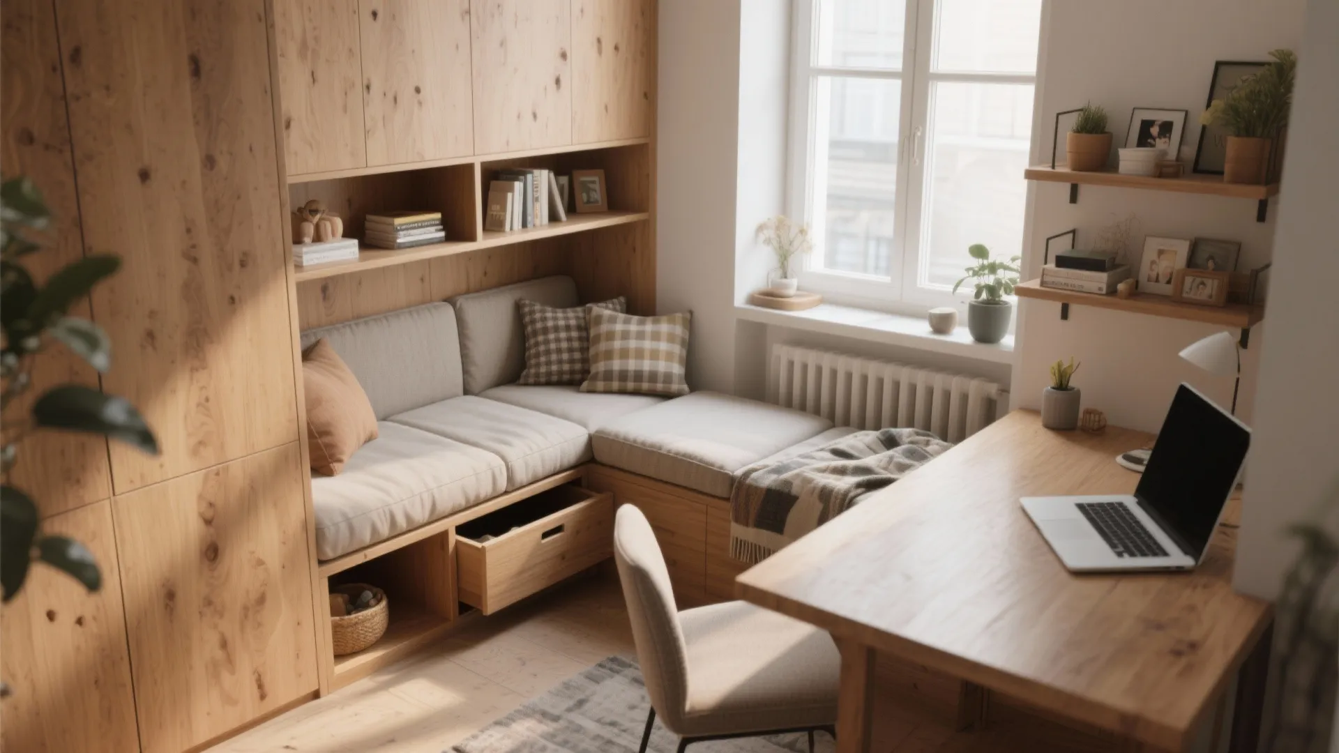 4. Nook-Bench Desk with Built-In Seating