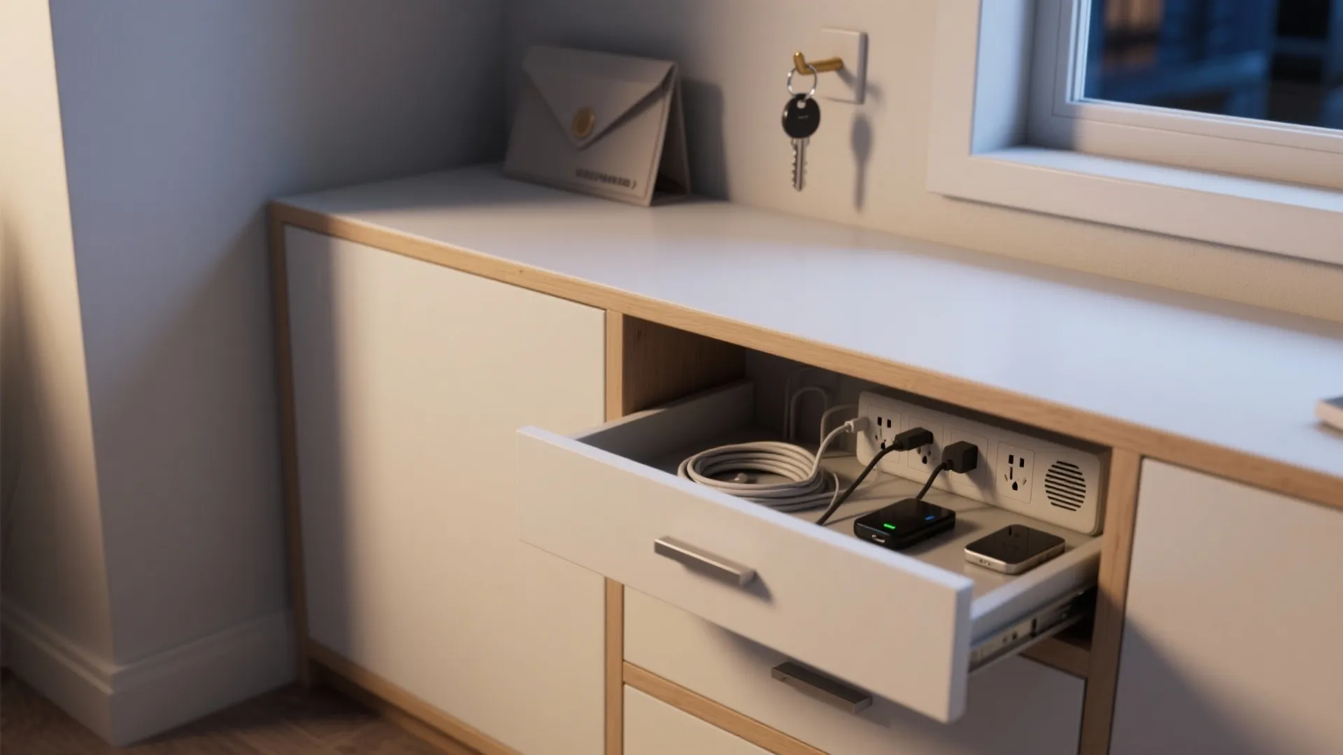Built-in Nook Sideboard with Hidden Charging Station