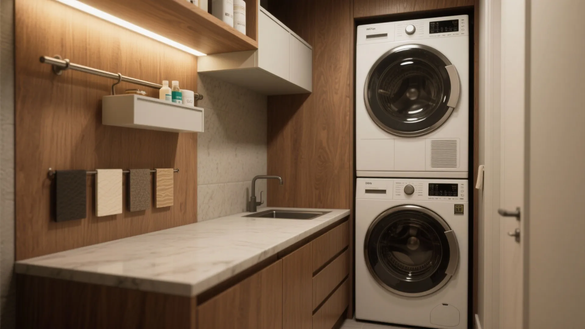 5. Laundry Nook with Integrated Counter: Make the stack part of a compact work wall