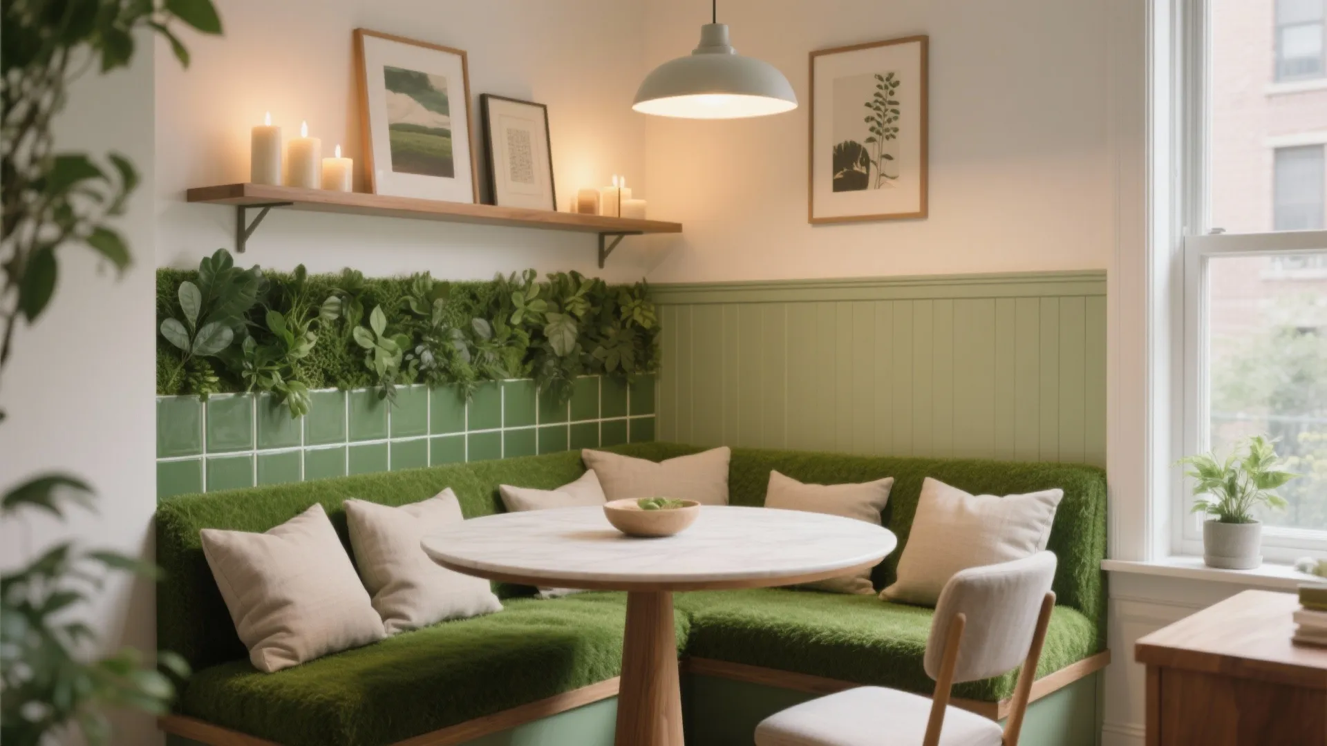 Dining Nook Feature with Washable Faux Green