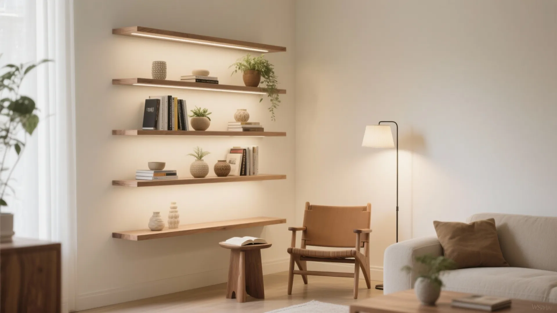 Floating shelves for a light reading nook