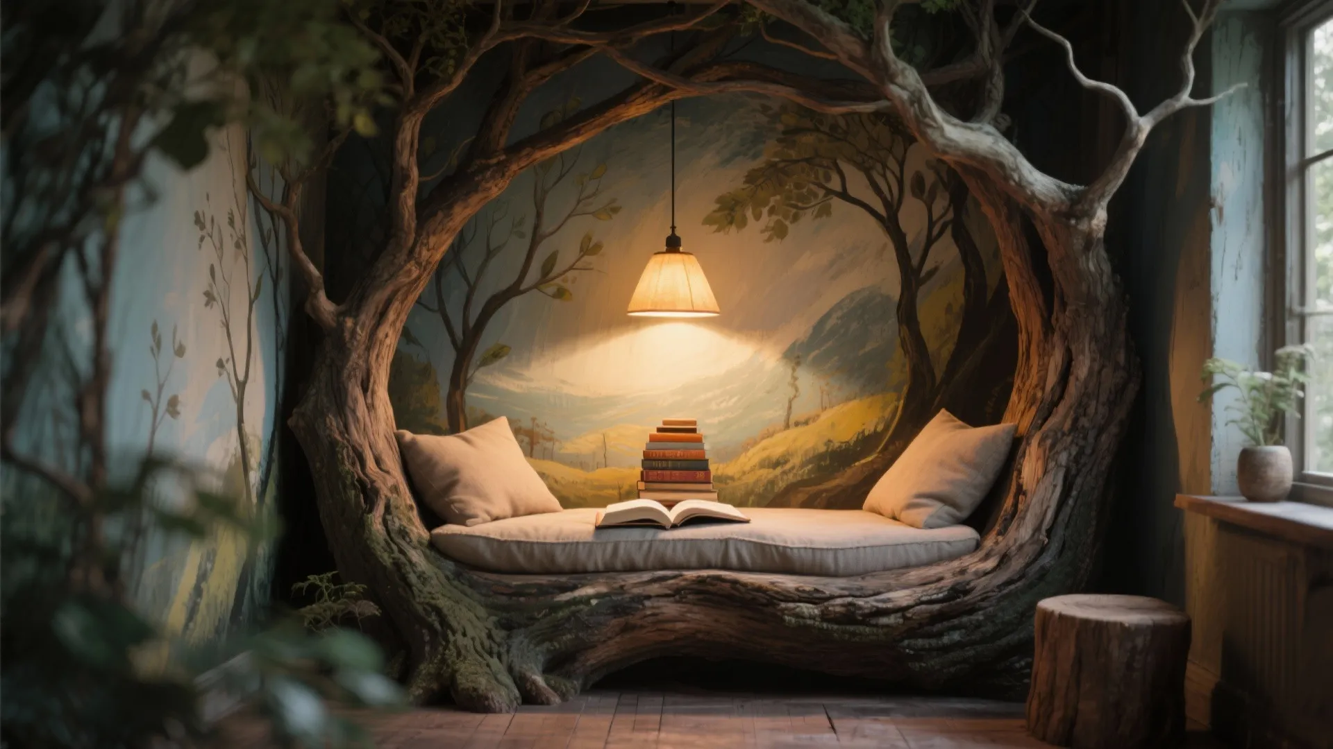 2. Built-in Illusion: Tree That Frames a Nook