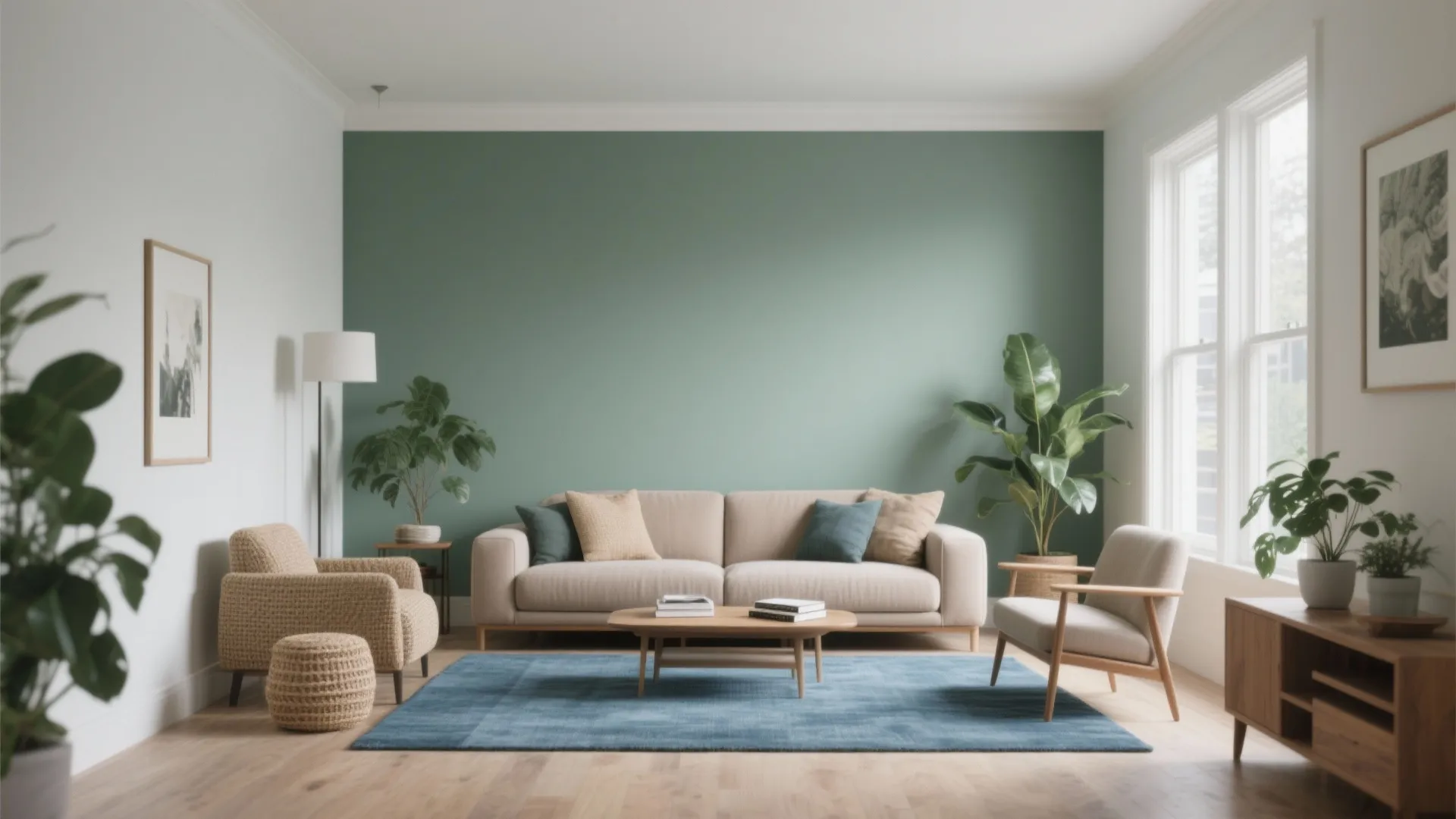 North-Facing Calm: Greens and Muted Blues with Natural Textures
