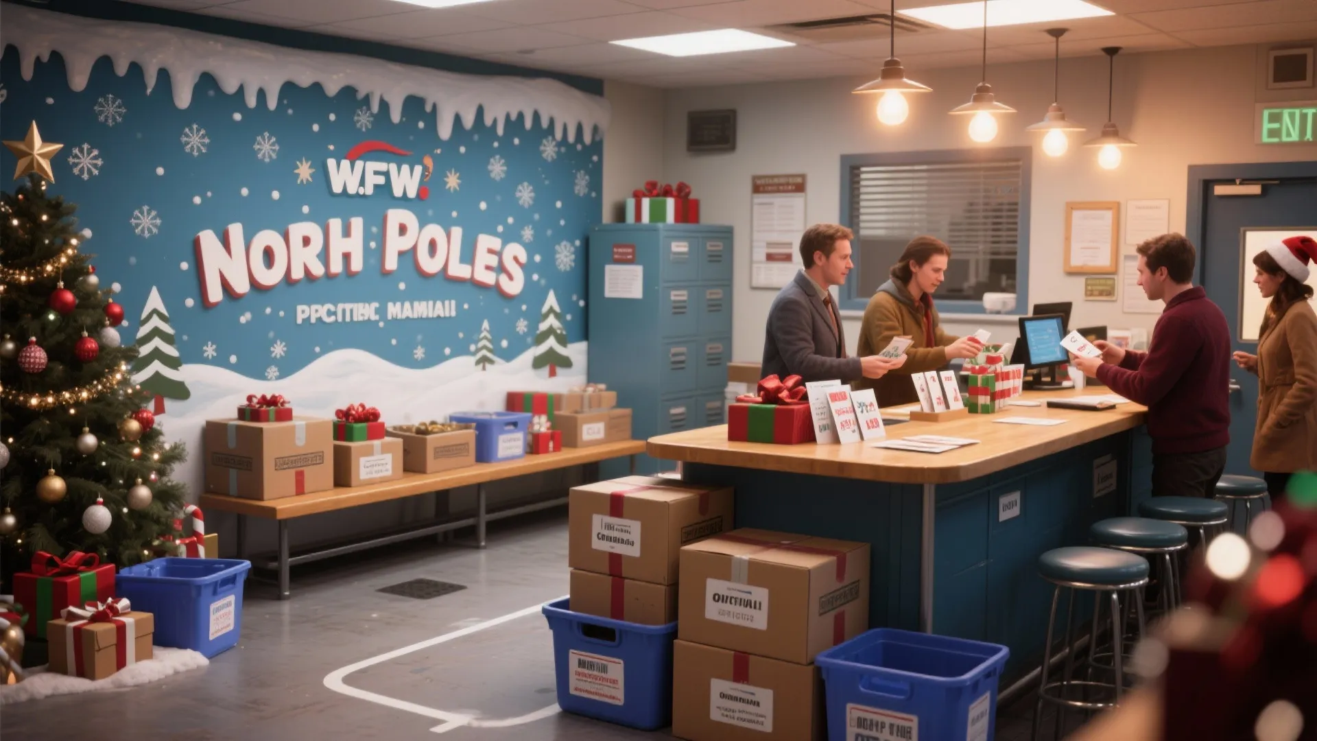 3. Themed Zones: North Pole Mailroom or Gift Station