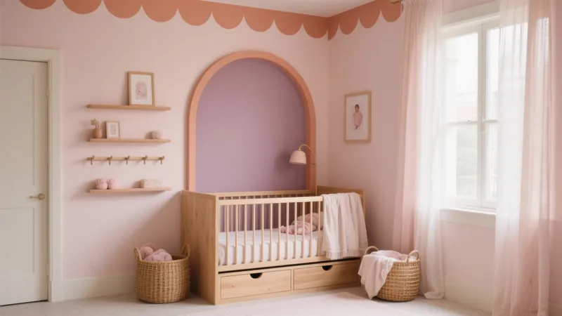 Soft Pink Nursery with Arch Accent Wall & Smart Storage