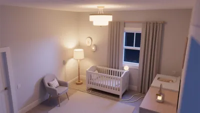 Soft Neutral Nursery Design with Warm Lighting