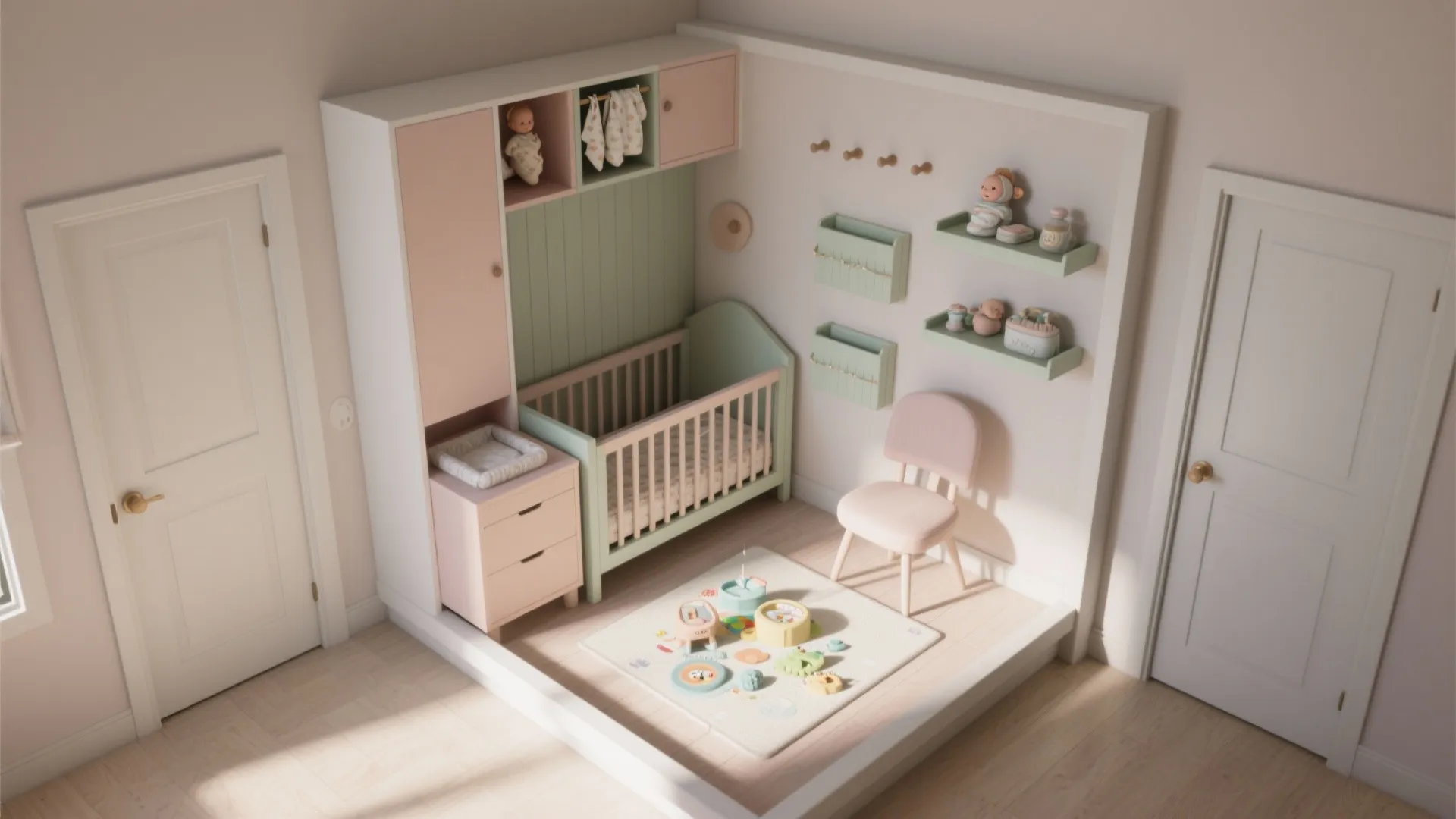 4) Vertical storage and micro-zones in tiny nurseries