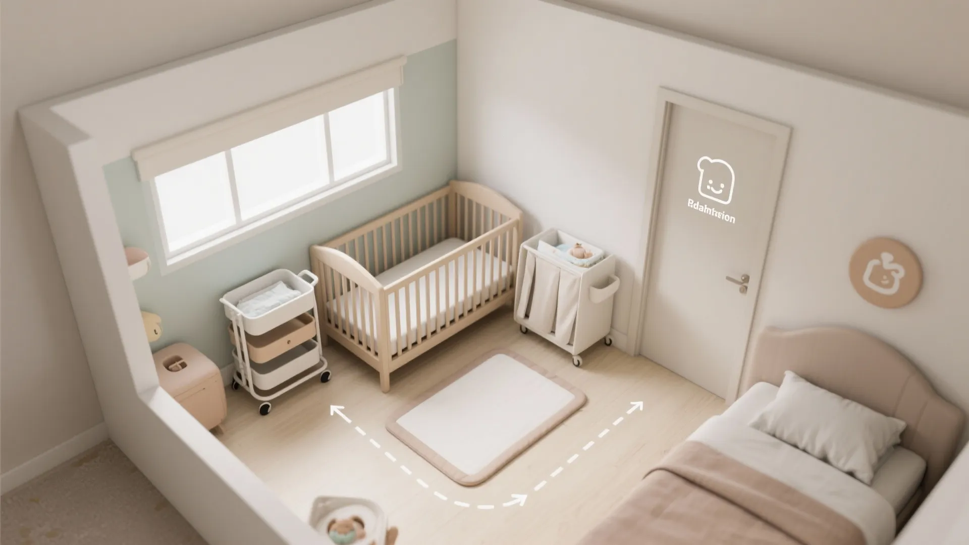 Flexible furniture: mini crib, mobile cart, and foldable changer