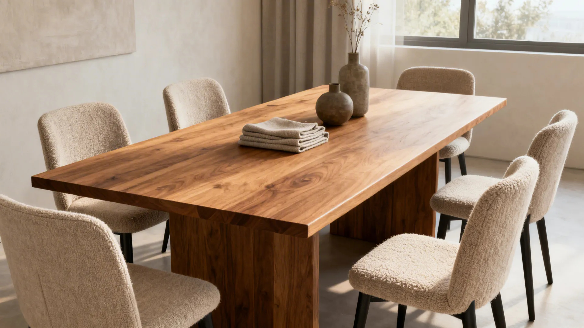 4) Mixed Materials: Oak Table, Upholstered Chairs