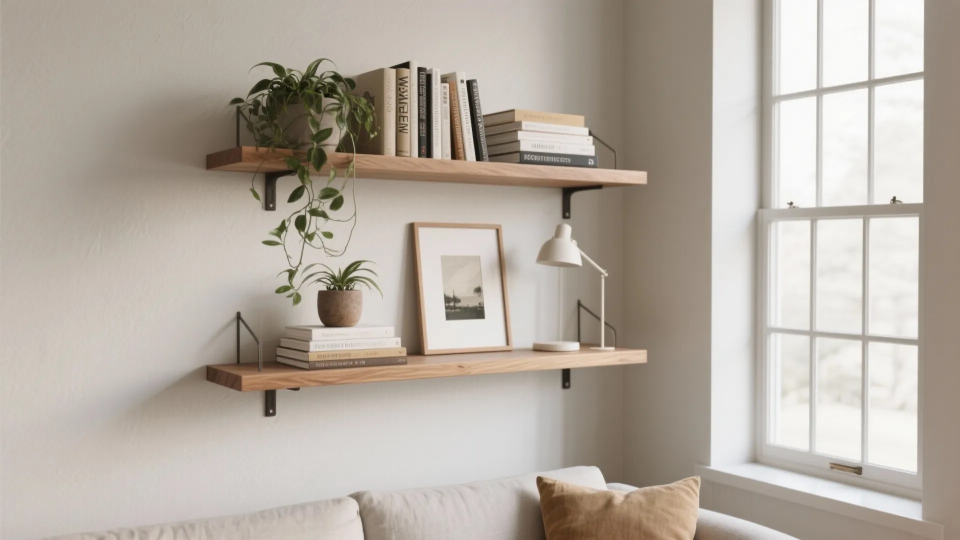 Floating Oak Shelves with Concealed Brackets