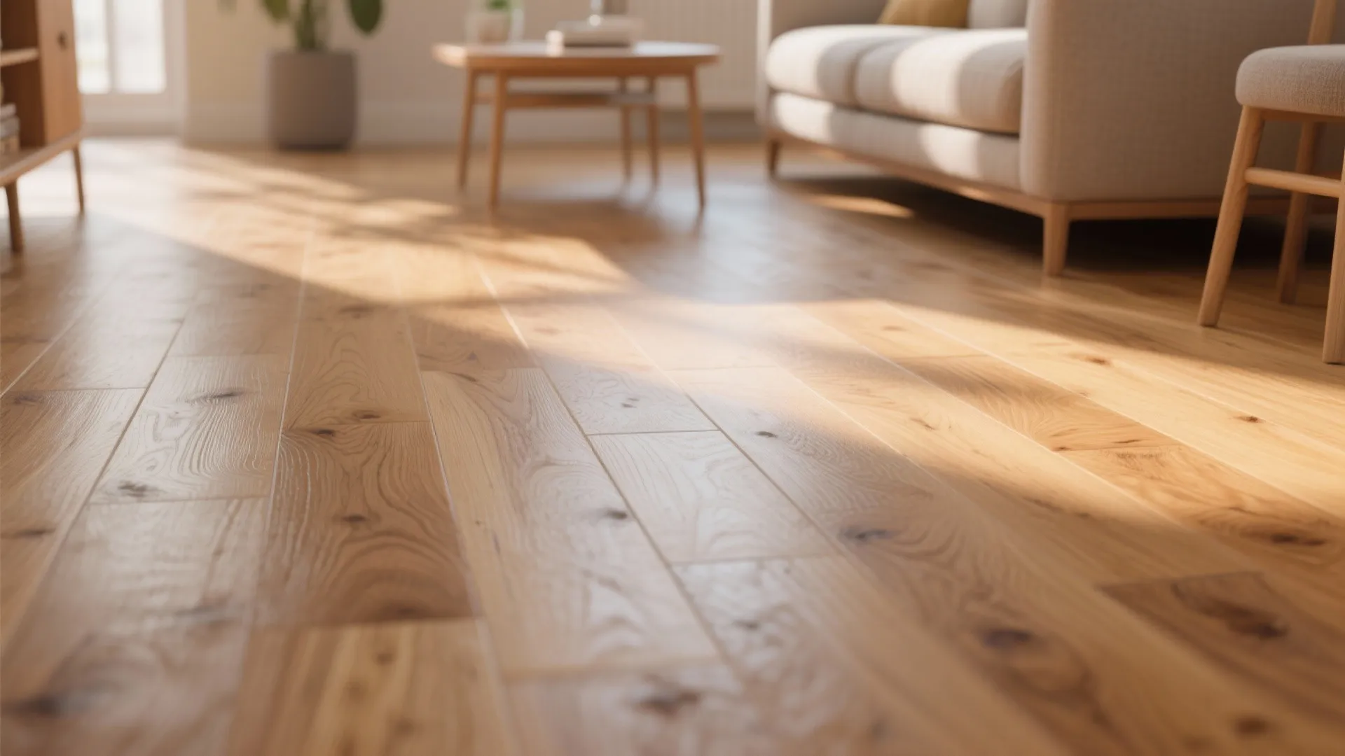 Close-up of natural oak hardwood flooring with rich grain