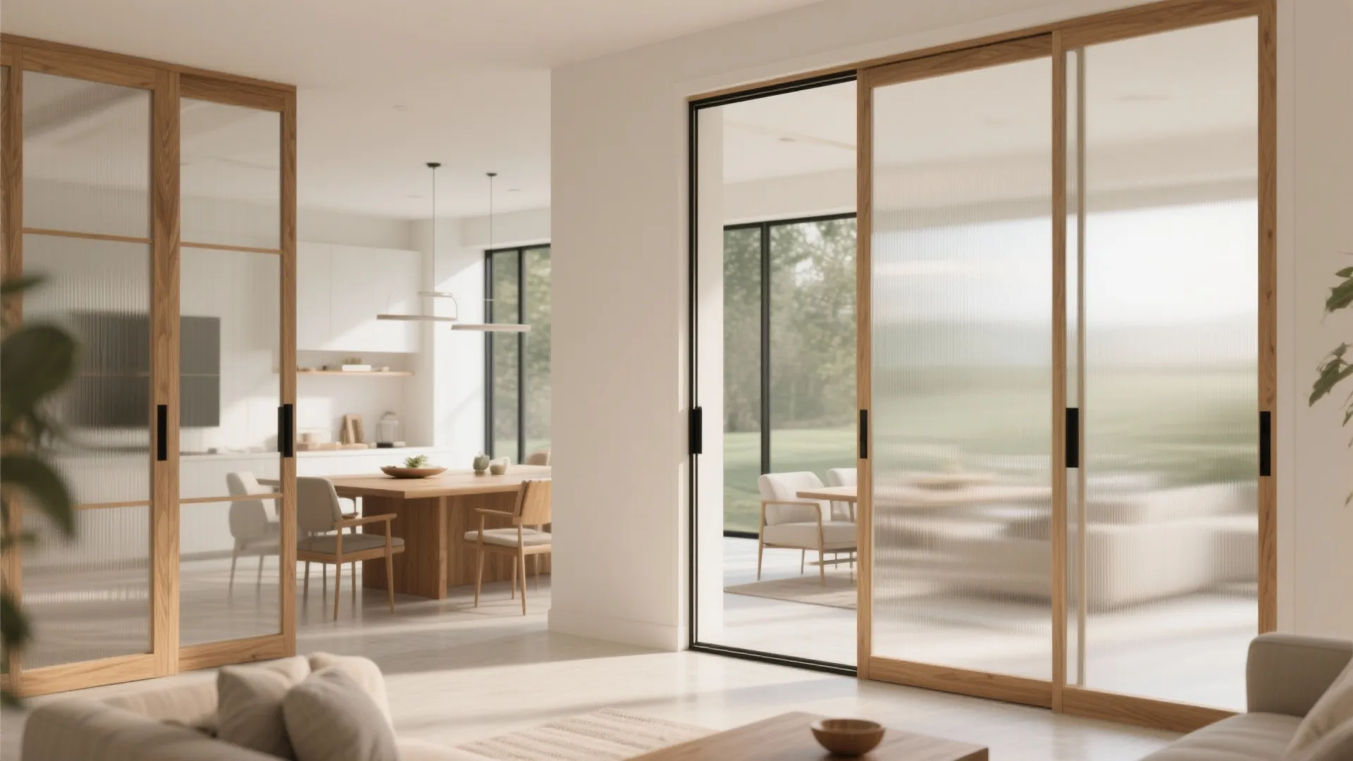 Wood-Framed Glass Walls for Warmth and Balance