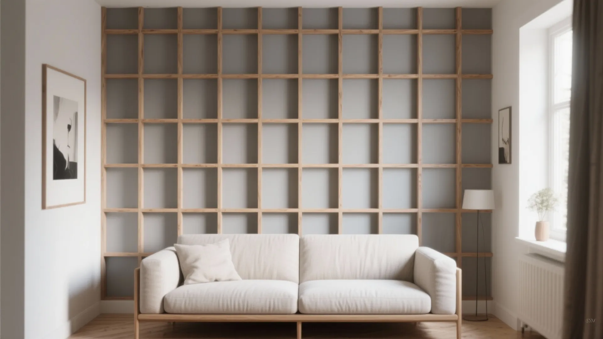 Warm Wood Grid Feature Wall