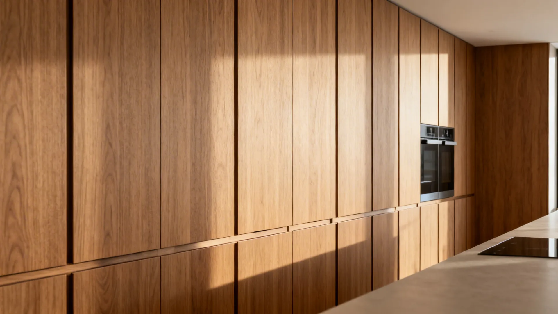 Minimalist wooden cabinets with hidden pulls