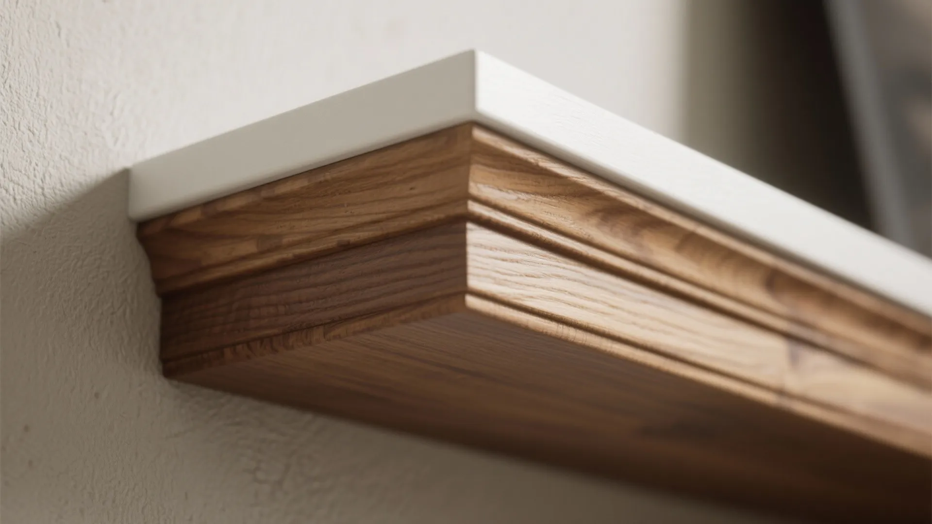 Built-in alcove shelves with warm wood