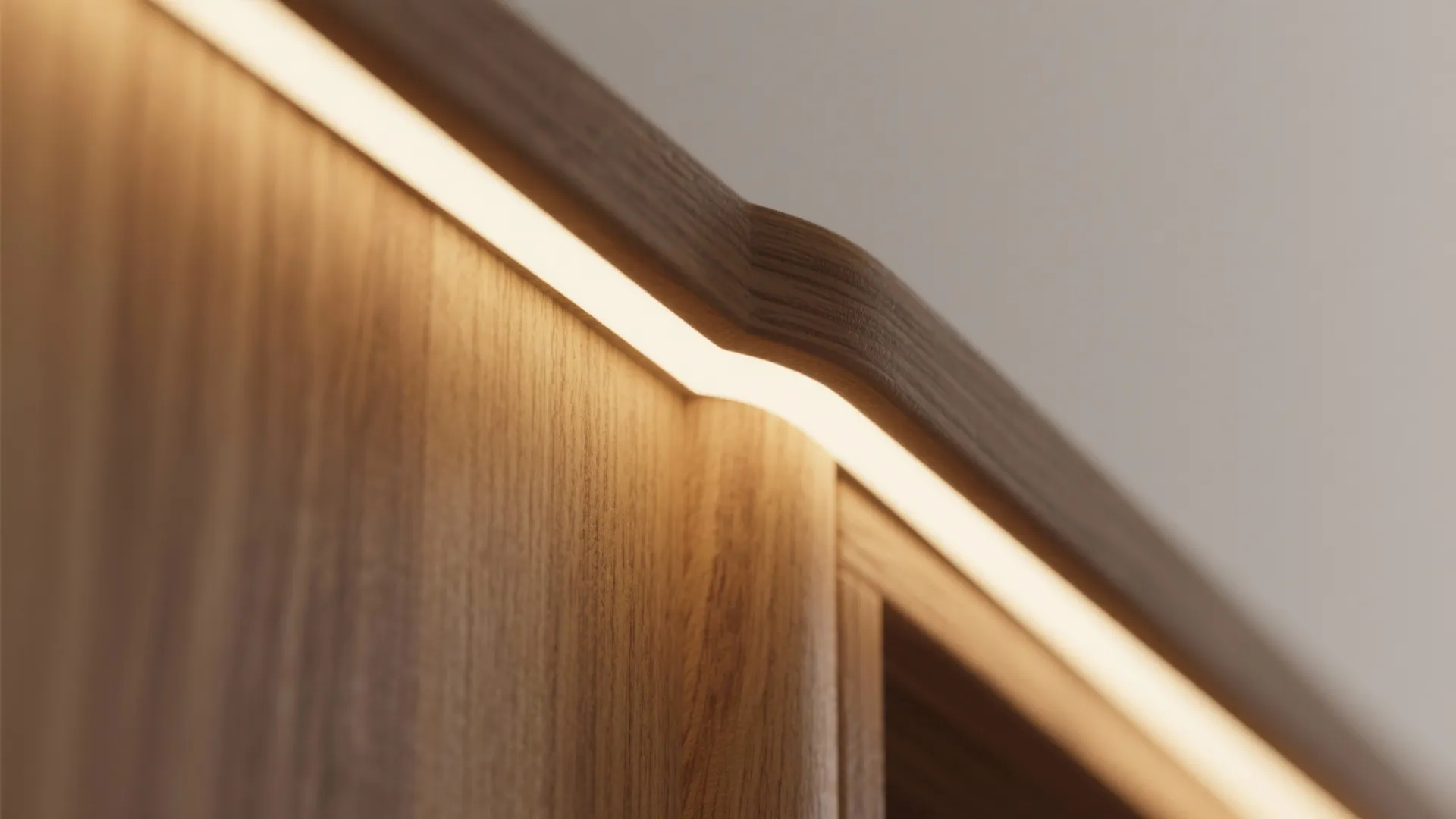 Warm material palette and accent lighting