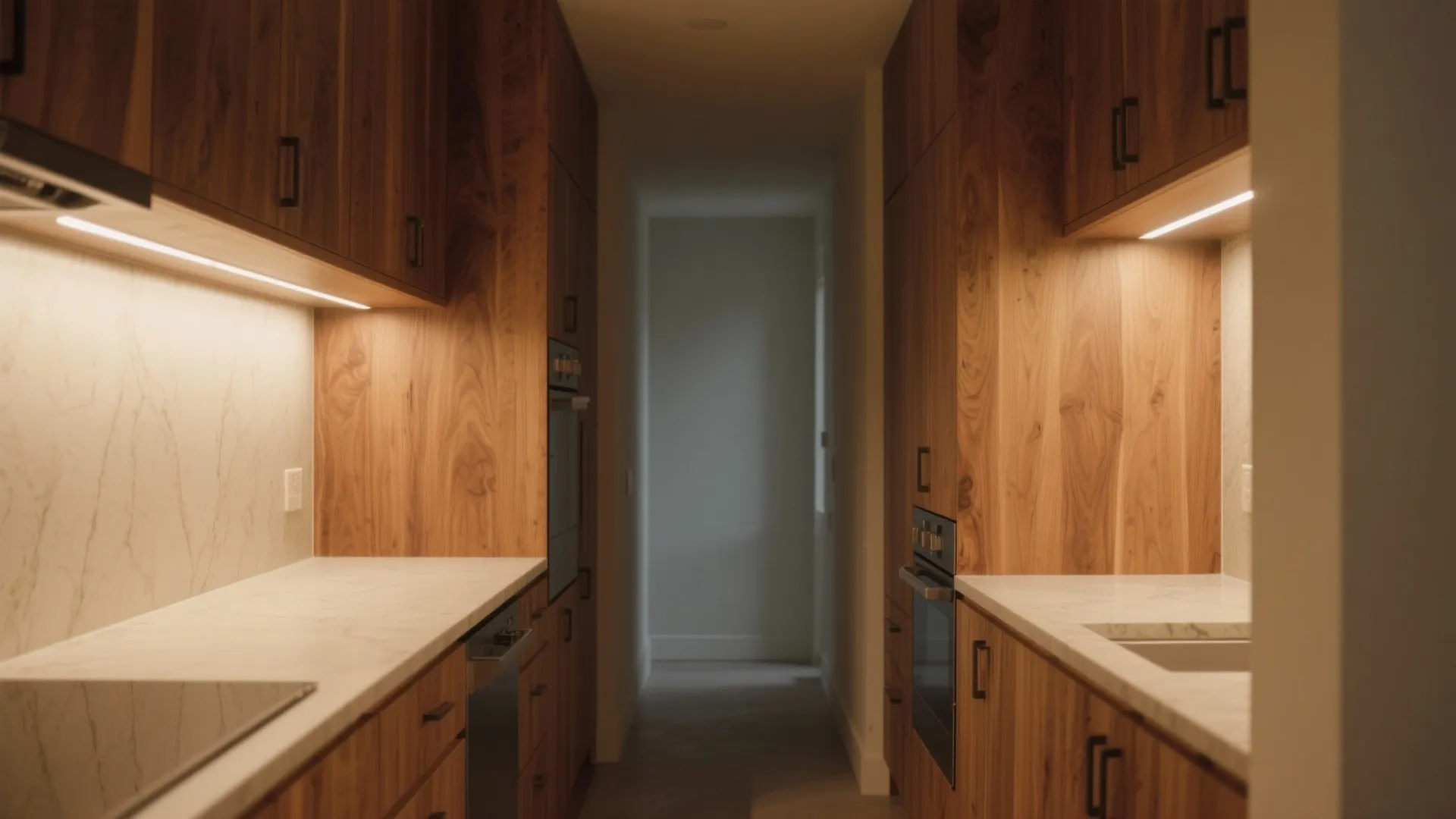 Warm wood accents paired with soft linear glow