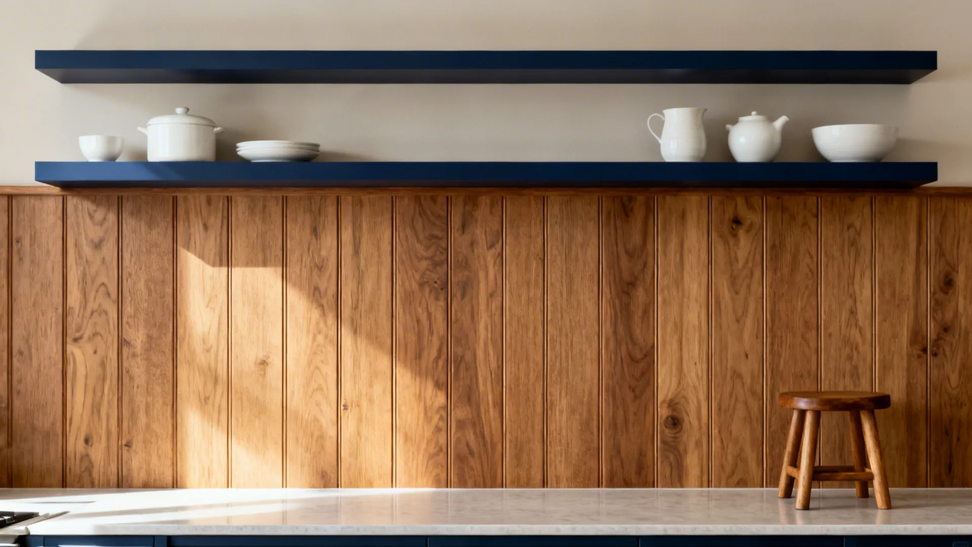 Natural Oak + Navy: Texture-Forward, Heritage-Modern