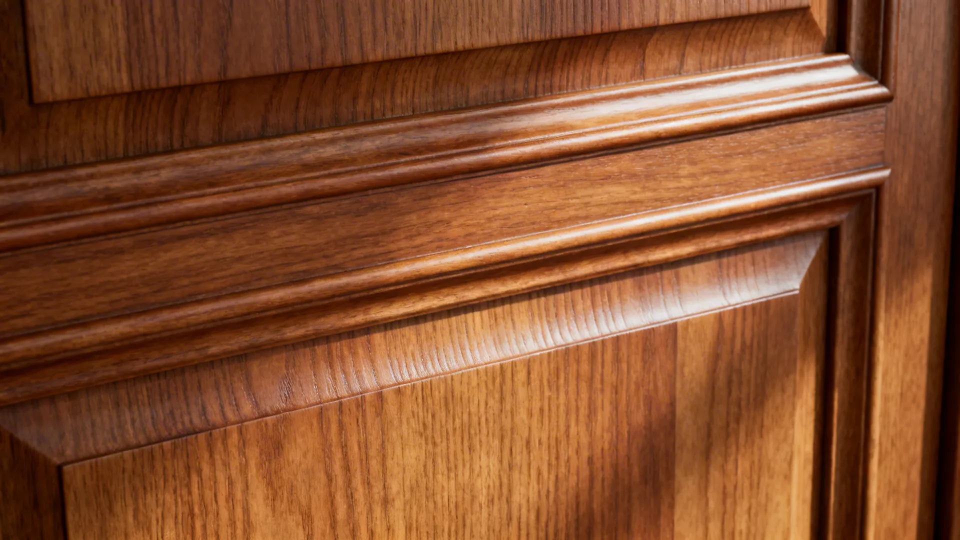 Macro of a sealed oak relief panel showing fine grain and matte finish.
