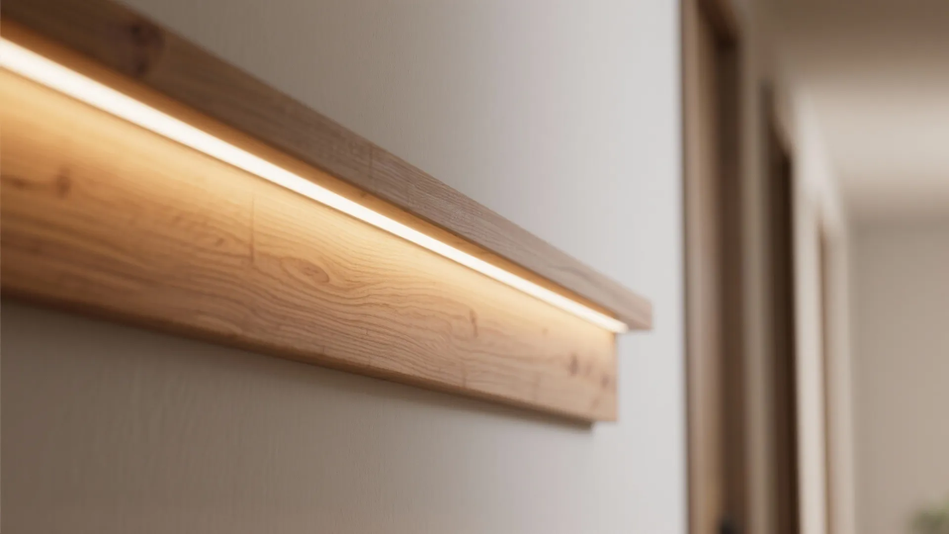 Warm wood accents with concealed LED for coziness