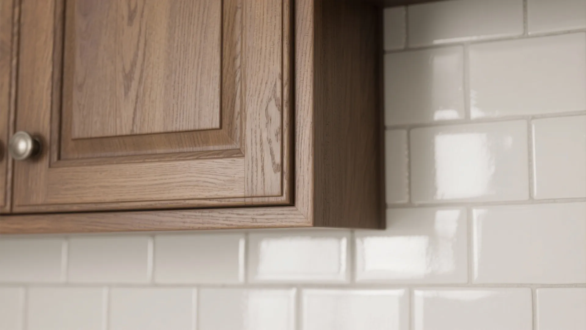 4. Mixed Materials: Oak Shaker Doors + Glossy White Backsplash