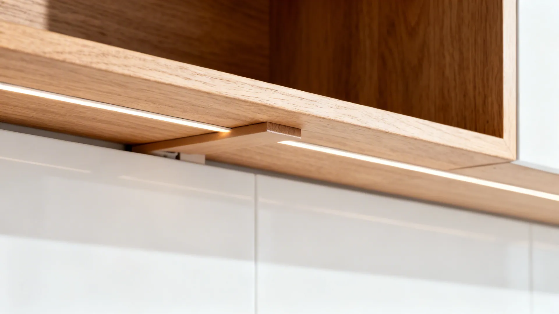 Minimal open shelves with concealed brackets