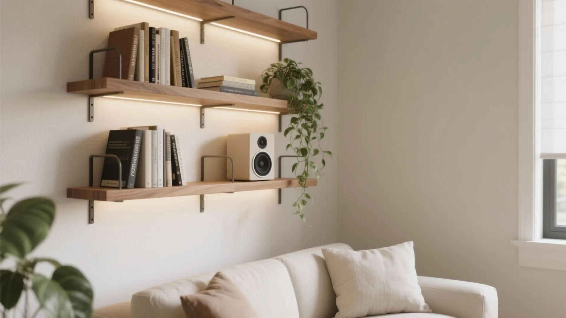 Floating Oak Shelves With Integrated LED