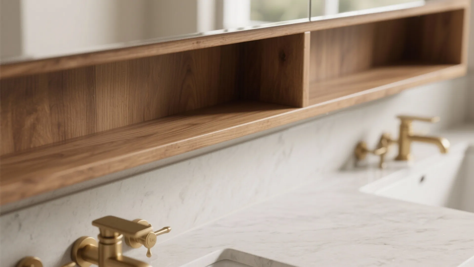 1. Pale Greige Cabinets + Warm Wood Accents