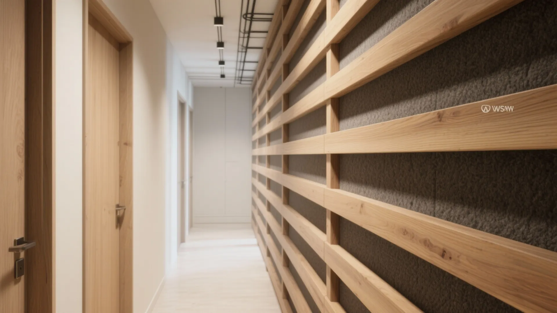 Warm wood slats for texture and acoustic comfort