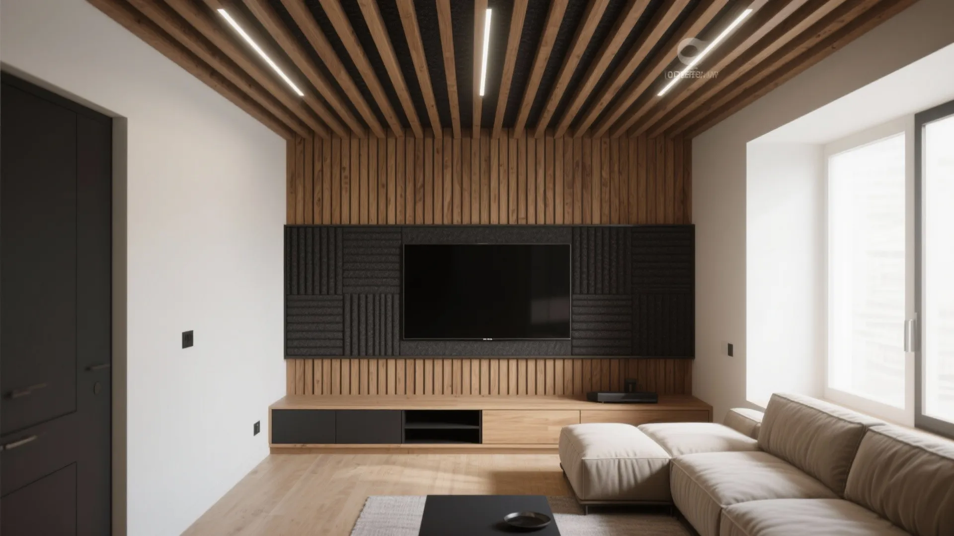 Slatted Oak Ceiling with Acoustic Backing