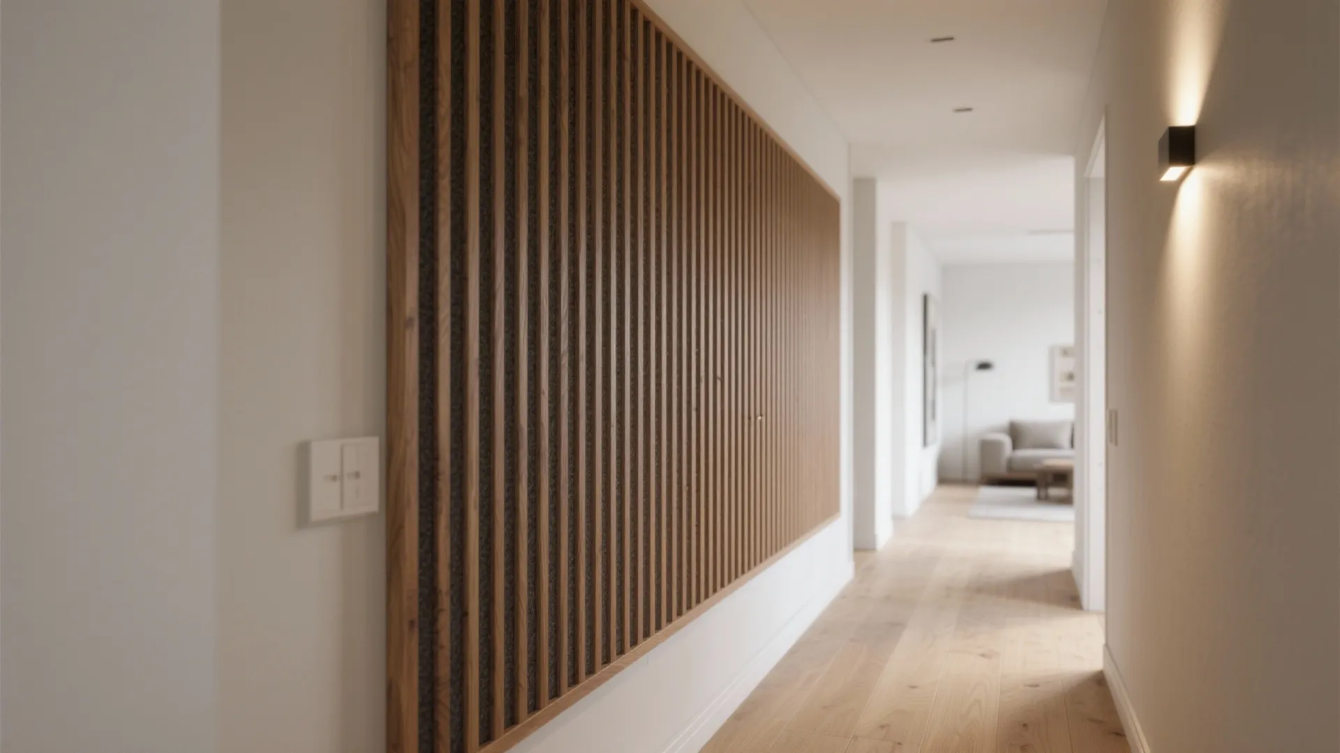 Vertical Slatted Wood Panels as Art and Acoustics