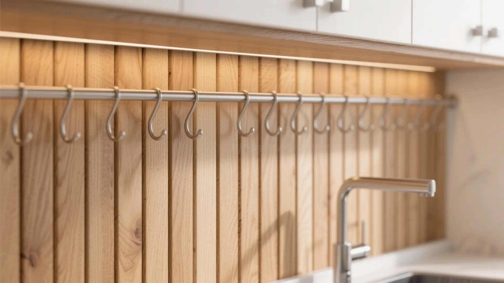 Warm wood accents to soften the vertical plane