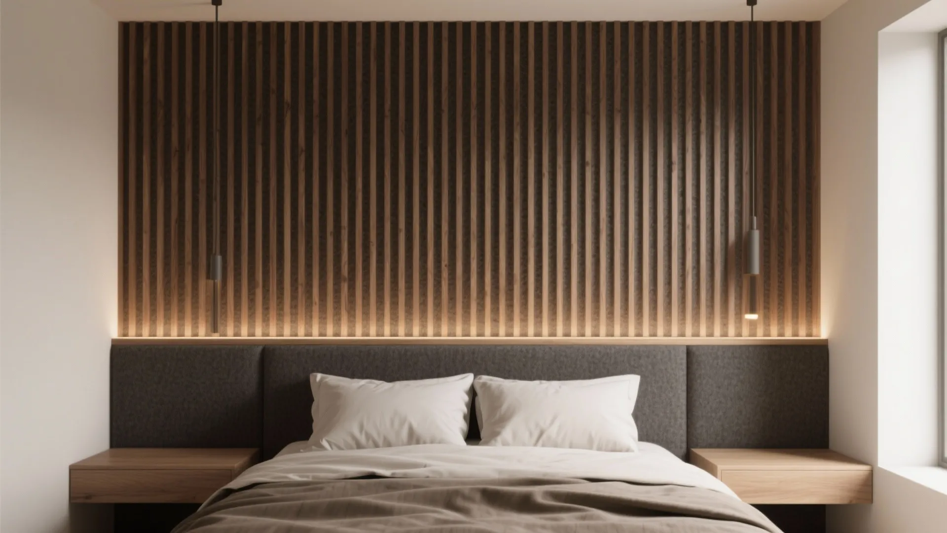 Slatted Oak Feature Wall for Texture and Quiet